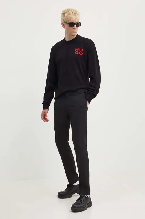HUGO sweter bawełniany kolor czarny lekki 50516617