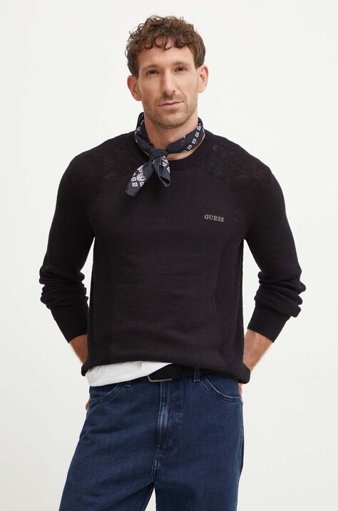 Pamučni pulover Guess DENYS boja: crna, lagani, M4YR15 Z3FD1