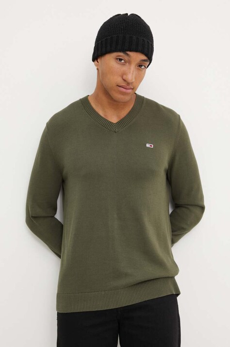 Tommy Jeans pulover de bumbac culoarea verde, light, DM0DM19192