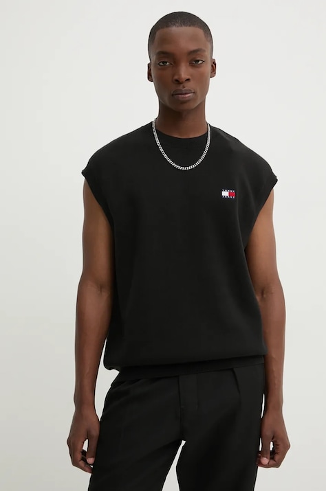 Tommy Jeans vestă din bumbac culoarea negru, DM0DM19194