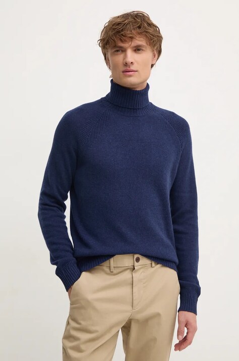 Vlnený sveter Liu Jo pánsky, tmavomodrá farba, s rolákom, QF4018 MA37C
