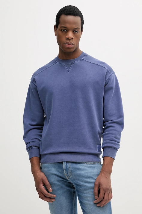 Bavlněná mikina United Colors of Benetton pánská, modrá barva, hladká, 3P0VU1095