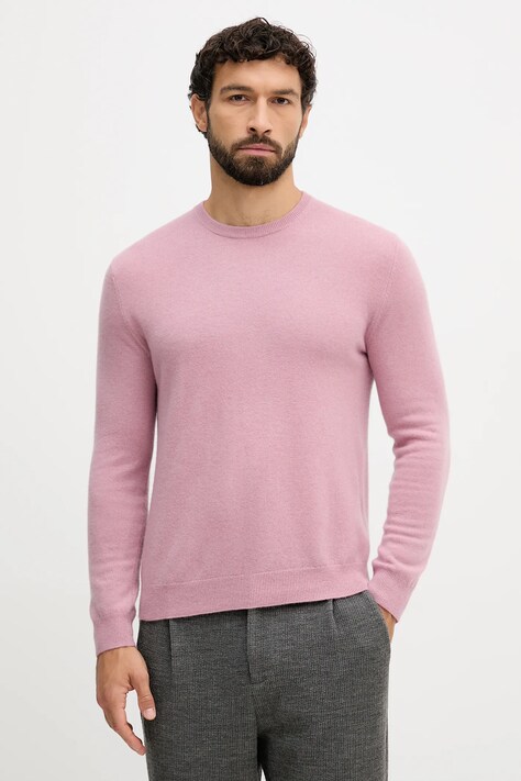 United Colors of Benetton sweter wełniany męski kolor różowy lekki 1002U1G34