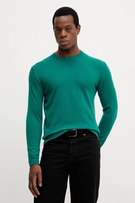 United Colors of Benetton sweter wełniany męski kolor zielony lekki 1002U1G34