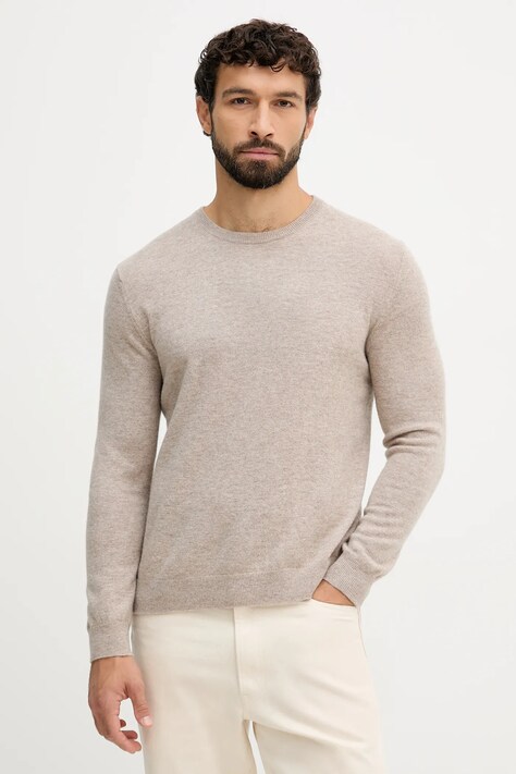 United Colors of Benetton sweter wełniany męski kolor brązowy lekki 1002U1G34