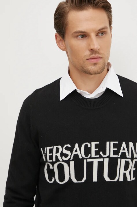 Вовняний светр Versace Jeans Couture — AW24-SWM054, чорний — фото 4