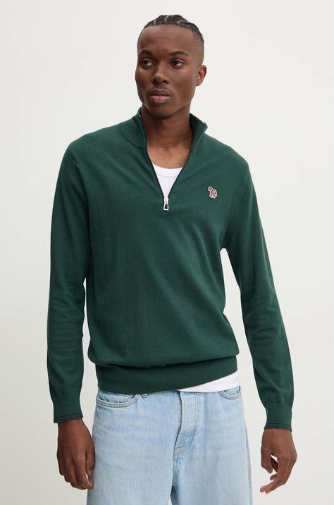Свитер с примесью шерсти PS Paul Smith мужской цвет зелёный с полугольфом M2R.531XZ.N22226