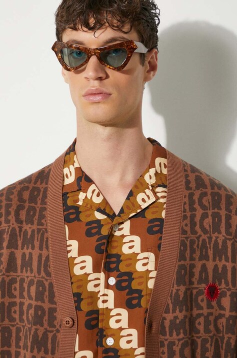 Кардиган з домішкою вовни ICECREAM Text Print Cardigan — AW24-SWM067, коричневий — фото 5