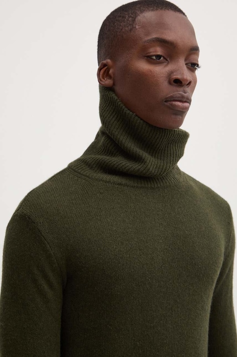 Свитер с примесью шерсти American Vintage мужской цвет зелёный лёгкий с гольфом MFAL18BH24