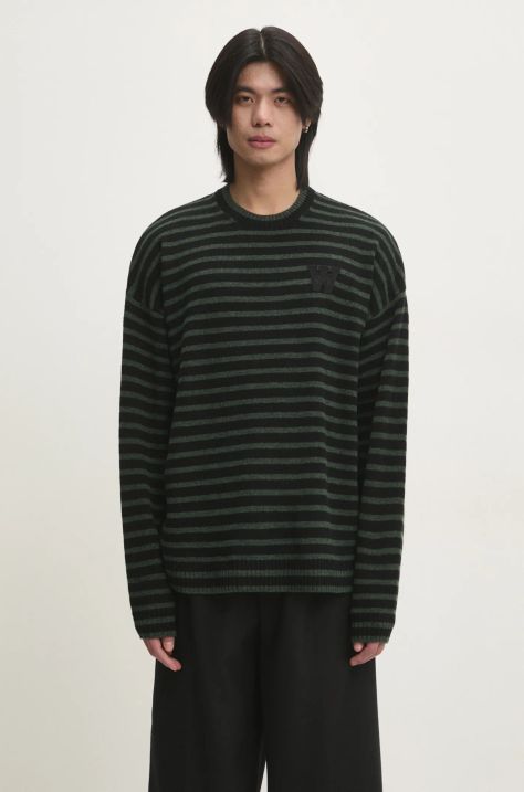 Vlněný svetr Wood Wood Tya Striped Oversized Jumper pánský, zelená barva, 10315502.4159