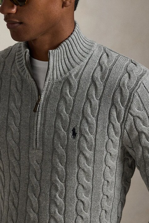 Polo Ralph Lauren sweter bawełniany kolor szary z półgolfem 710810841