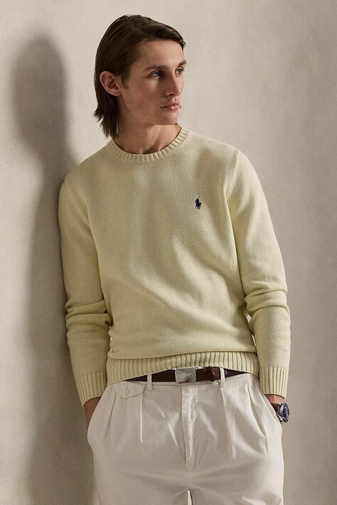 Polo Ralph Lauren sweter bawełniany kolor beżowy lekki 710810846