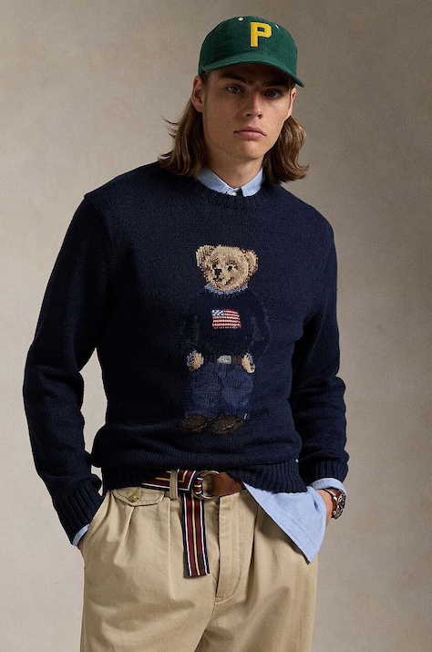 Polo Ralph Lauren sweter z domieszką lnu kolor granatowy 710946137