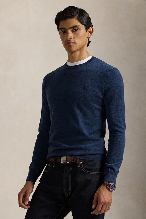 Vlnený sveter Polo Ralph Lauren šedá farba, ľahký, 710946143