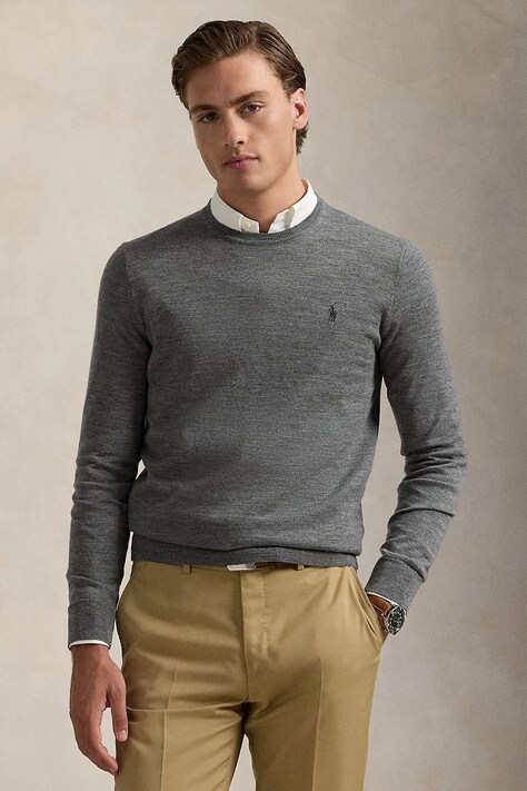 Polo Ralph Lauren sweter wełniany męski kolor szary lekki 710946143