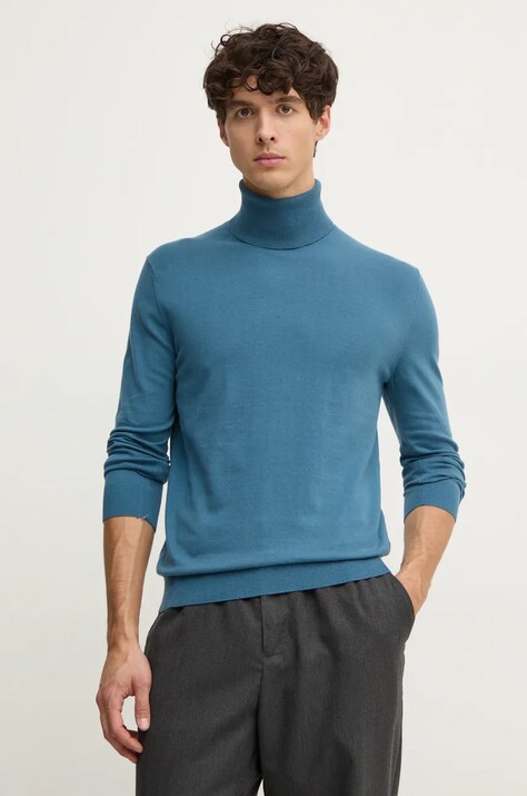 Пуловер Sisley мъжки в тюркоазено от лека материя с поло 10F2S2244