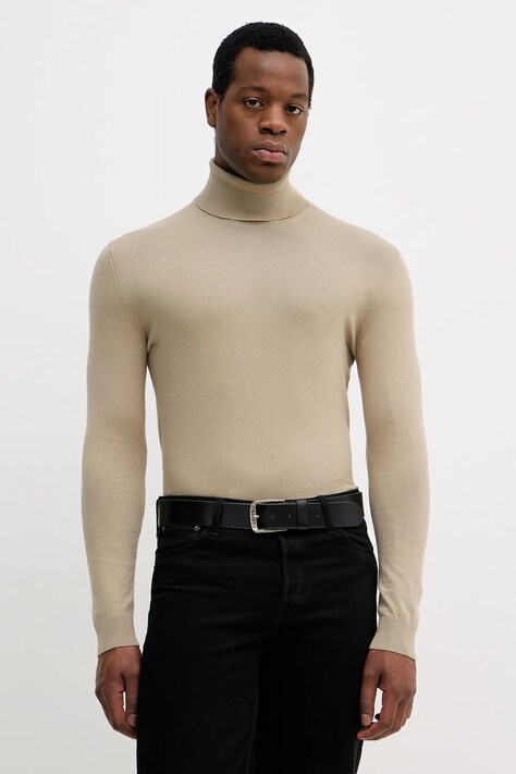Sisley sweter męski kolor beżowy lekki z golferm 10F2S2244