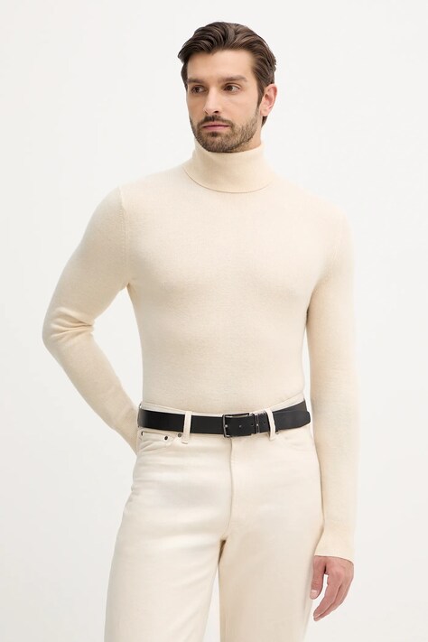 Sisley sweter z domieszką wełny męski kolor beżowy lekki z golferm 102HS2177