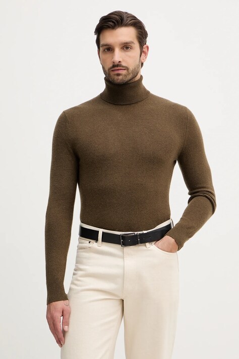 Sisley sweter z domieszką wełny męski kolor beżowy lekki z golferm 102HS2177