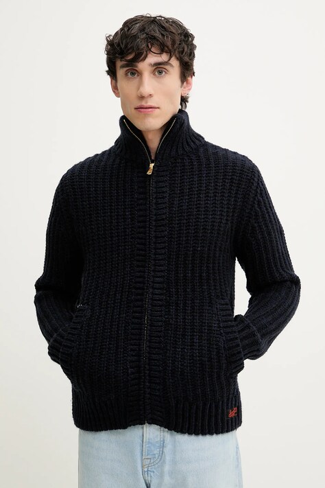 Kardigán s prímesou vlny Superdry tmavomodrá farba, M6110592A-2TF