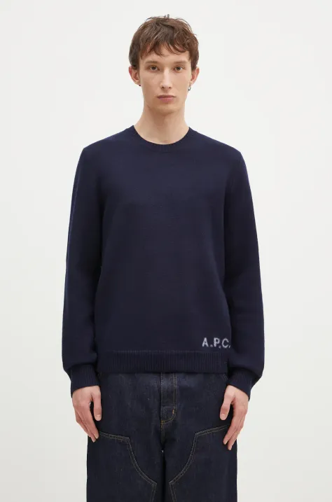 Вълнен пуловер A.P.C. Pull Edward мъжки в тъмносиньо  WVBDJ.H23059