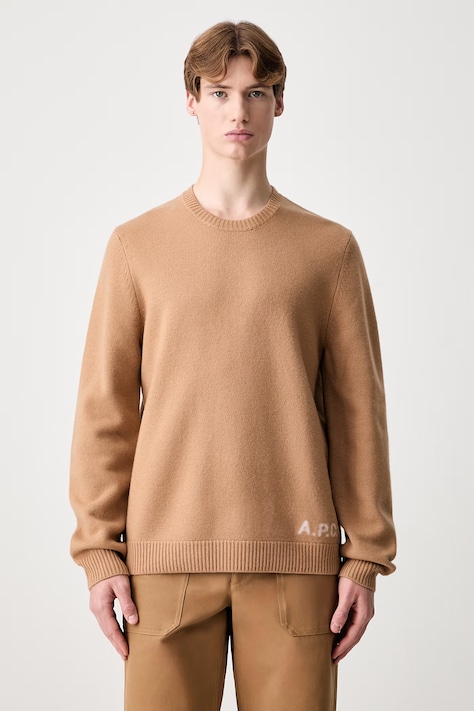 A.P.C. Pull Edward sveter vlnený pánsky hnedý WVBDJ.H23059