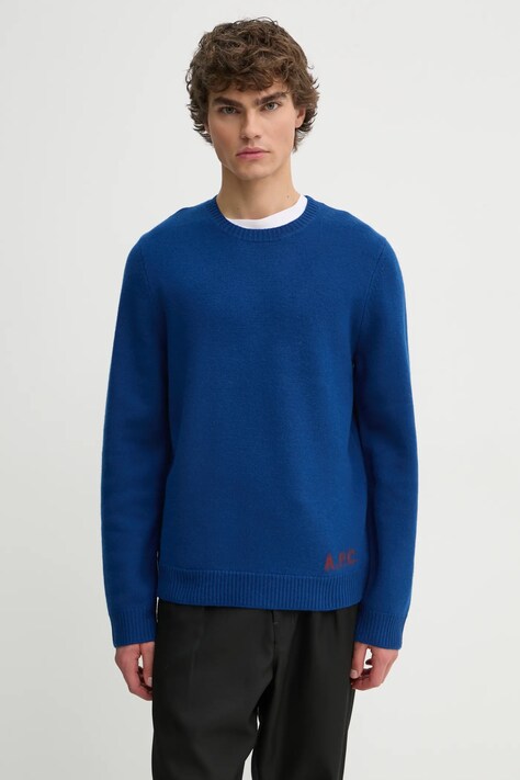 Вълнен пуловер A.P.C. pull edward мъжки в тъмносиньо  WVBDK.H23059