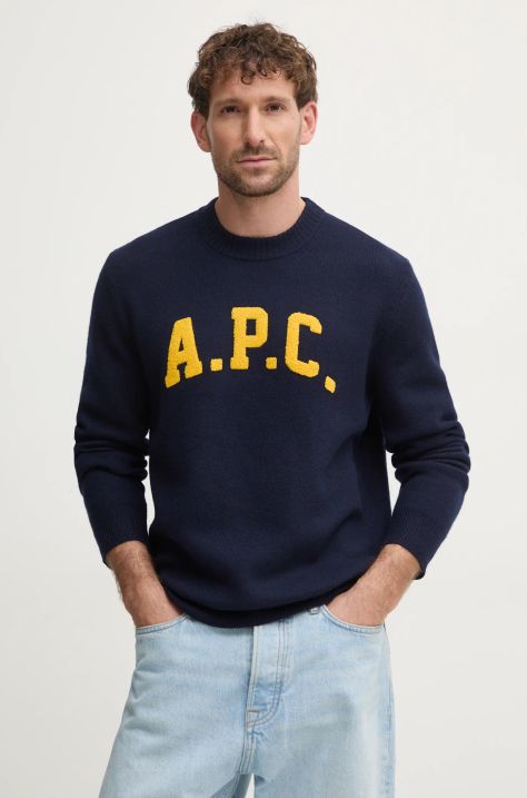 Vlněný svetr A.P.C. pull joshua pánský, tmavomodrá barva, WVBDK.M23365