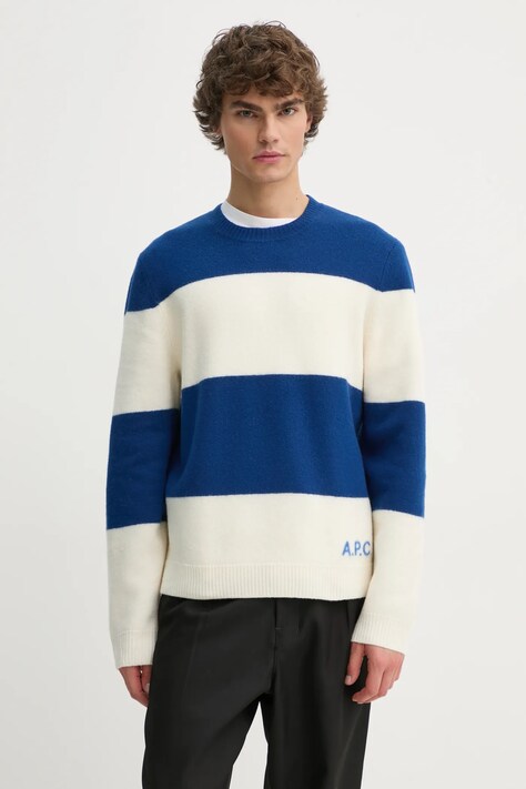 Вълнен пуловер A.P.C. pull edwardo мъжки в тъмносиньо  WVBDL.H23364