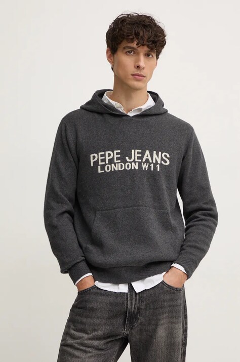 Pepe Jeans pulover din amestec de lana CARSON barbati, culoarea gri, PM702459