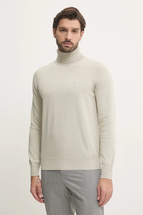 BOSS Orange sweter z domieszką kaszmiru kolor beżowy lekki z golferm 50527573