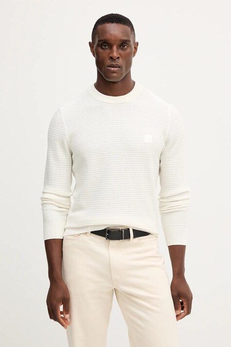 BOSS Orange sweter z domieszką kaszmiru kolor biały lekki 50527584
