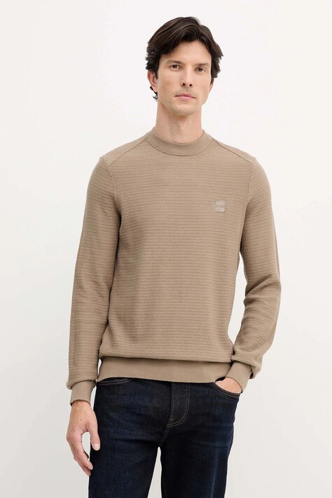 BOSS Orange sweter z domieszką kaszmiru kolor beżowy lekki 50527584