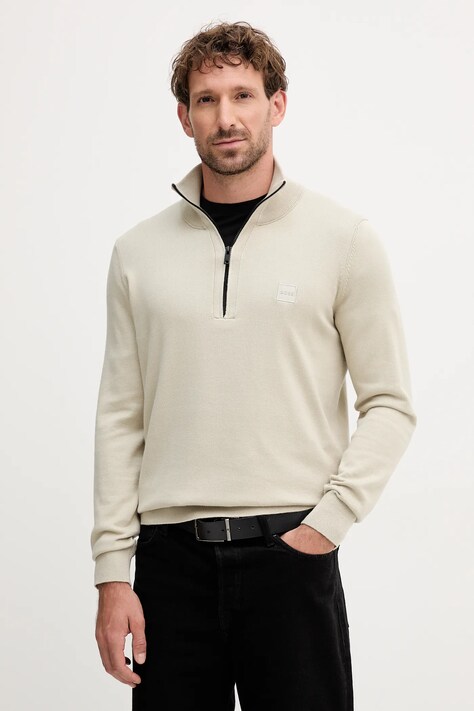 BOSS Orange sweter z domieszką wełny męski kolor beżowy lekki 50527585