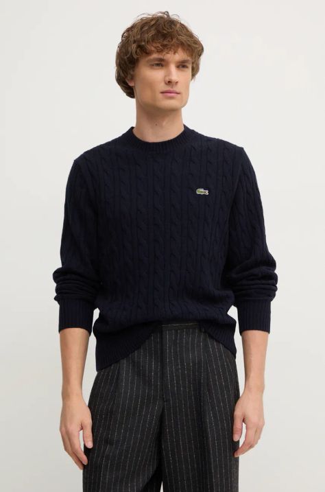 Lacoste sweter wełniany męski kolor granatowy  AH2924