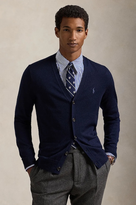 Vlnený kardigán Polo Ralph Lauren RWS-Longsleeve tmavomodrá farba, 710946144