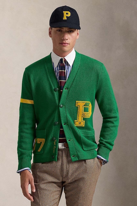 Bavlněný kardigan Polo Ralph Lauren Longsleeve zelená barva, 710949299