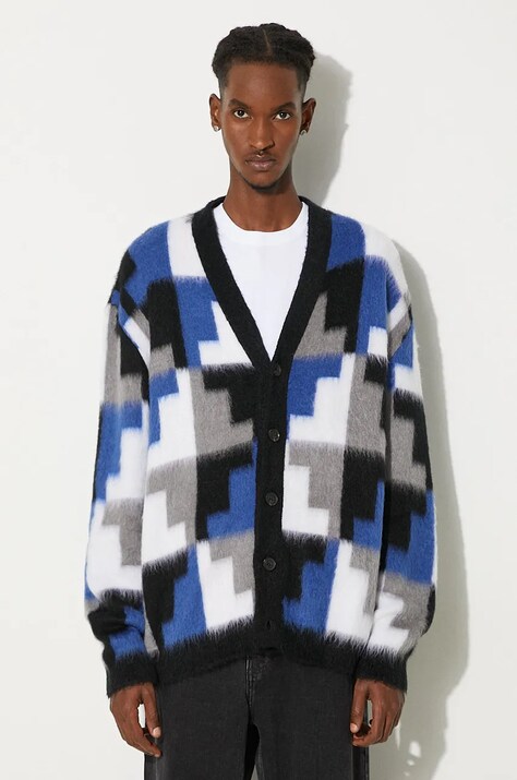 Svetr s příměsí vlny Marcelo Burlon AOP Damier Cross Knit Cardigan šedá barva, CMHB001F24KNI0010645