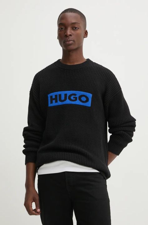 Hugo Blue pulover de bumbac culoarea negru, 50525363