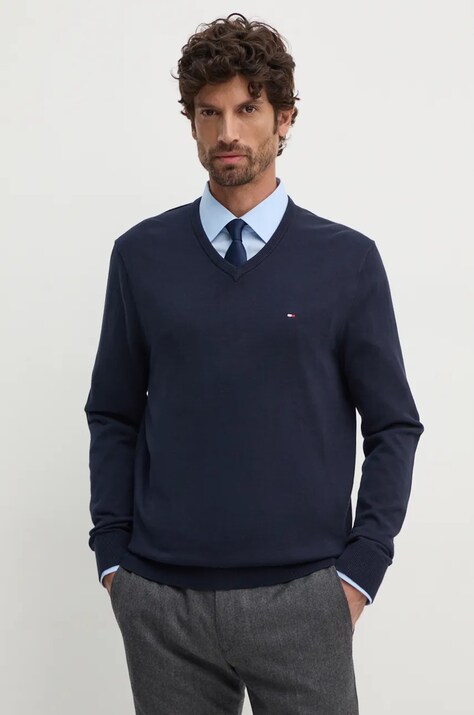 Tommy Hilfiger pulover de bumbac culoarea albastru marin, light, MW0MW14745
