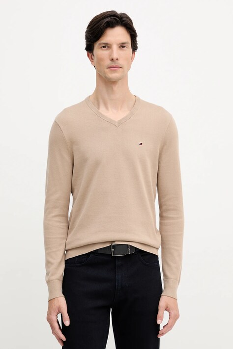 Pamučni pulover Tommy Hilfiger boja: bež, MW0MW14745