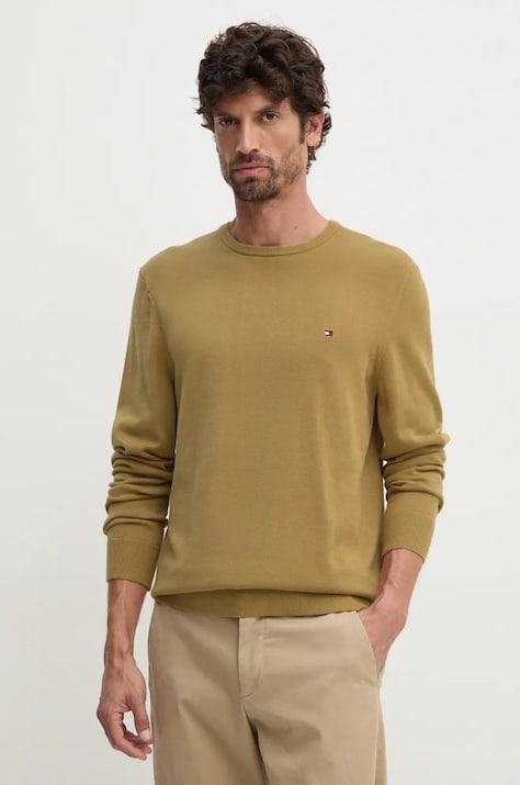 Памучен пуловер Tommy Hilfiger в бежово от лека материя MW0MW14748