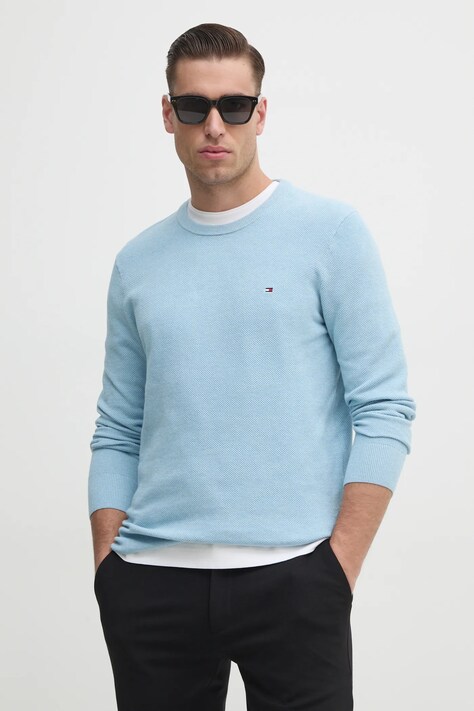 Bavlněný svetr Tommy Hilfiger modrá barva, lehký, MW0MW36347