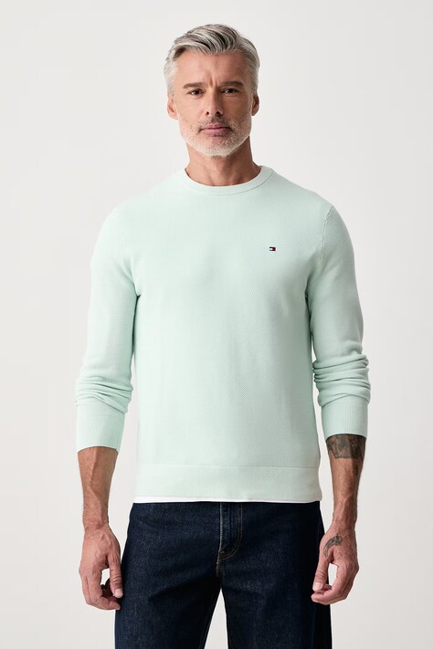 Tommy Hilfiger Svetr pánský bavlněný tyrkysový MW0MW36347
