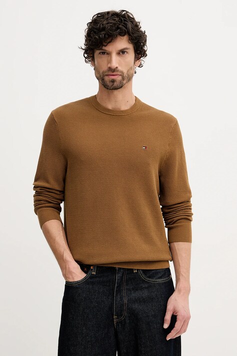 Tommy Hilfiger sweter bawełniany kolor brązowy lekki MW0MW36347