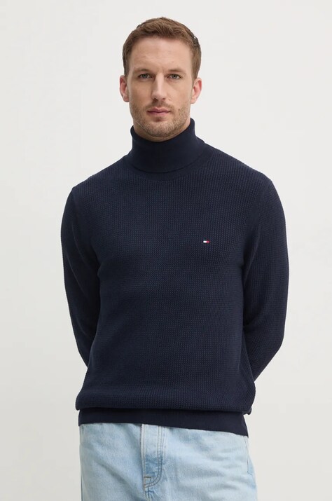 Tommy Hilfiger pulover de bumbac culoarea albastru marin, cu guler, MW0MW36526