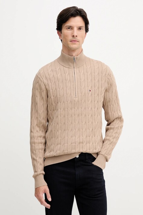 Pamučni pulover Tommy Hilfiger boja: bež, lagane, MW0MW36532