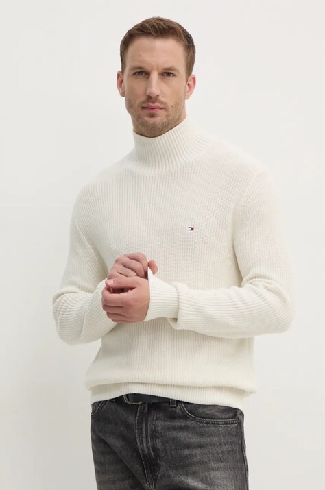 Tommy Hilfiger pulover de bumbac culoarea bej, light, cu guler, MW0MW37328