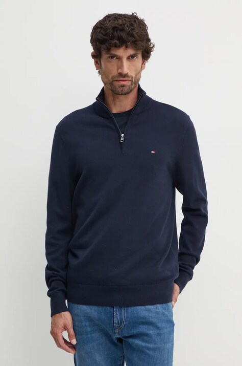 Tommy Hilfiger pulover de bumbac culoarea albastru marin, light, cu turtleneck, MW0MW37331
