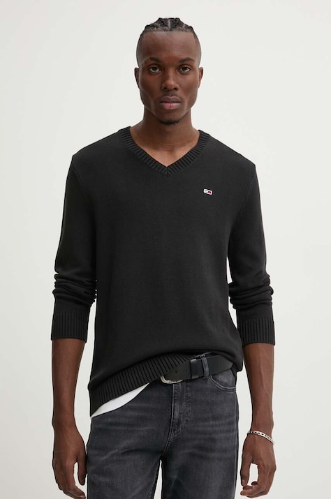 Tommy Jeans pulover de bumbac culoarea negru, DM0DM19429